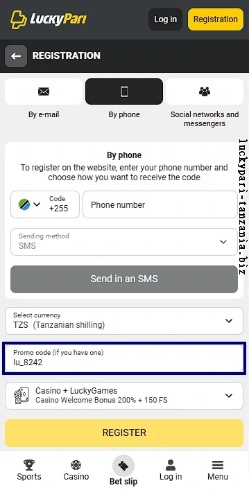 How to insert the LuckyPari Promo Code